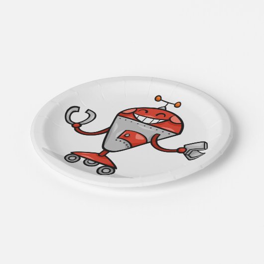 Assiettes En Carton Retro Robot Cartoon amusant Rouge et Argent AI Bot (Angle)
