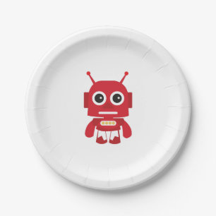 Assiettes En Carton Rétro robot rouge