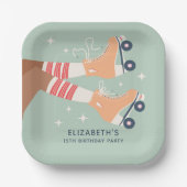 Assiettes En Carton Retro Roller Skating Girls Anniversaire (Recto)