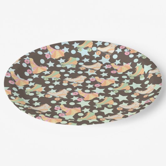 Assiettes En Carton Retro Rollerskates Anniversaire Patins Stars Motif (Angle)