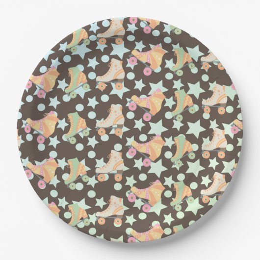 Assiettes En Carton Retro Rollerskates Anniversaire Patins Stars Motif (Devant)