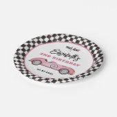 Assiettes En Carton Retro Rose Race Car Deux Fille Rapide Anniversaire (Angle)