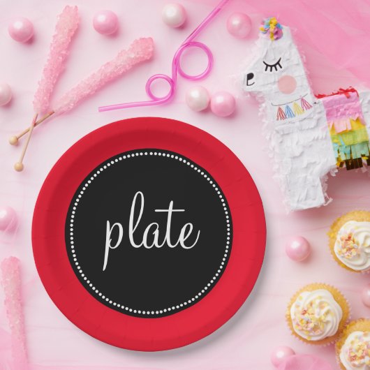 Assiettes En Carton Rétro rouge fait sur commande personnalisé et noir (Fête)