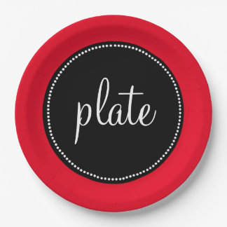 Assiettes En Carton Rétro rouge fait sur commande personnalisé et noir