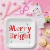 Assiettes En Carton Retro Rouge Turquoise Noël (Fête)