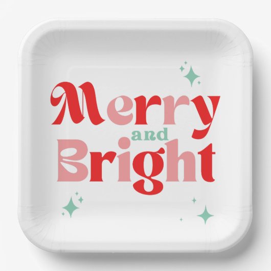 Assiettes En Carton Retro Rouge Turquoise Noël (Recto)