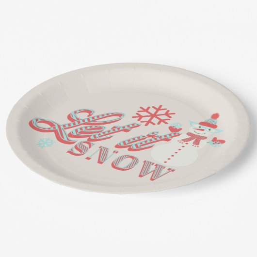Assiettes En Carton Retro Snowman Laisser neiger Noël Tan (Angle)