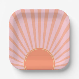 Assiettes En Carton Retro Sun Burset Sunrise Sunrise Pastel rose