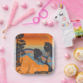 Assiettes En Carton Retro Sunset Forest Paysage Abstrait (Fête)