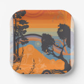 Assiettes En Carton Retro Sunset Forest Paysage Abstrait (Recto)