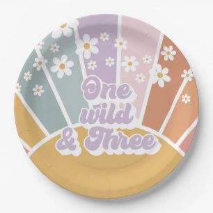 Assiettes En Carton Retro Sunshine Rainbow Daisy One Wild Three