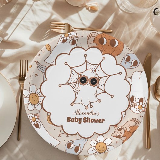 Assiettes En Carton Retro Super Halloween Little Boo Baby shower
