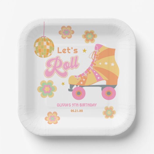Assiettes En Carton Retro Super Roller Patinage Fête d'Anniversaire (Recto)