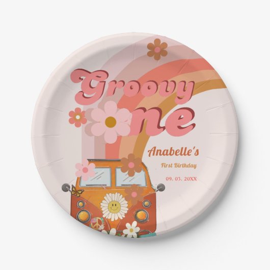 Assiettes En Carton Retro Super une marguerite fête d'anniversaire (Devant)