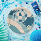 Assiettes En Carton Retro Super Wave Disco Ball Daisy Green Anniversai (Fête)