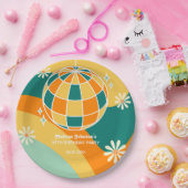 Assiettes En Carton Retro Super Wave Disco Ball Daisy Orange Anniversa (Fête)