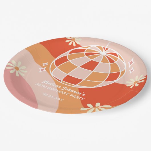 Assiettes En Carton Retro Super Wave Disco Ball Daisy rose Anniversair (Angle)