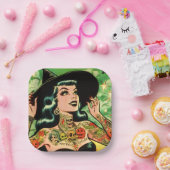 Assiettes En Carton Retro Tattoed Witch Comic (Fête)