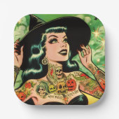 Assiettes En Carton Retro Tattoed Witch Comic (Recto)