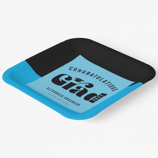 Assiettes En Carton Rétro Texte clair Bleu clair et noir Graduation (Angulaire)