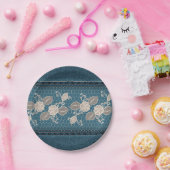 Assiettes En Carton Rétro texture de denim avec la dentelle (Fête)