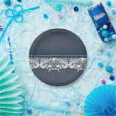 Assiettes En Carton Rétro texture de dentelle et de denim (Fête)