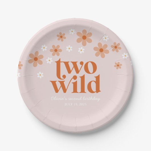 Assiettes En Carton Retro Two Wild daisy boho Deuxième anniversaire (Devant)