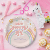 Assiettes En Carton Retro Une Super fille Arc-en-ciel 1er anniversaire (Fête)