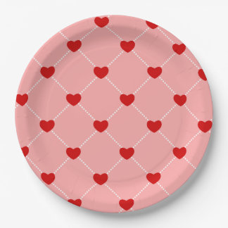 Assiettes En Carton retro valentines dots hearts pink red