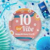 Assiettes En Carton Retro Vibe 10e anniversaire (Fête)