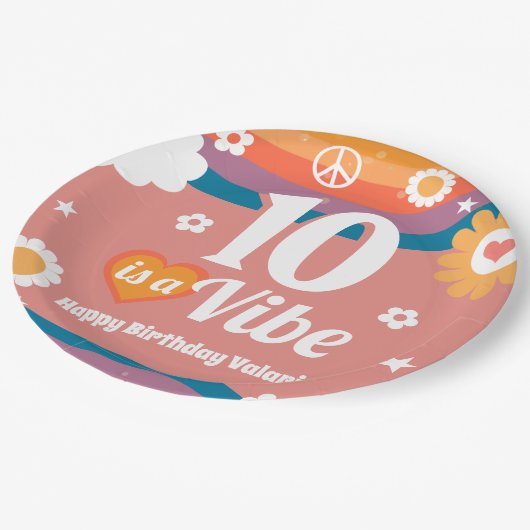 Assiettes En Carton Retro Vibe 10e anniversaire (Angle)