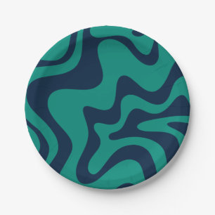 Assiettes En Carton Rétro Vibe Liquid Motif à spirale en Turquoise et