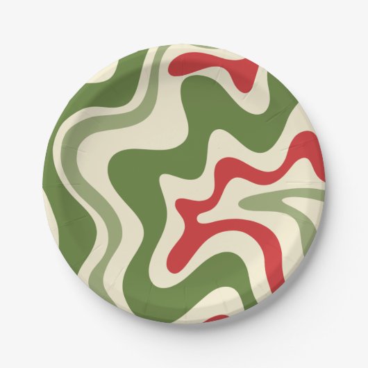 Assiettes En Carton Retro Vibe Liquid Swirl Abstrait Motif de Noël (Devant)