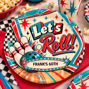 Assiettes En Carton Retro Vintage Bowling Faisons Roulement 60e Annive