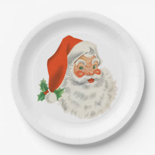 Assiettes En Carton Rétro Vintage Jolly Santa Claus de Christmas