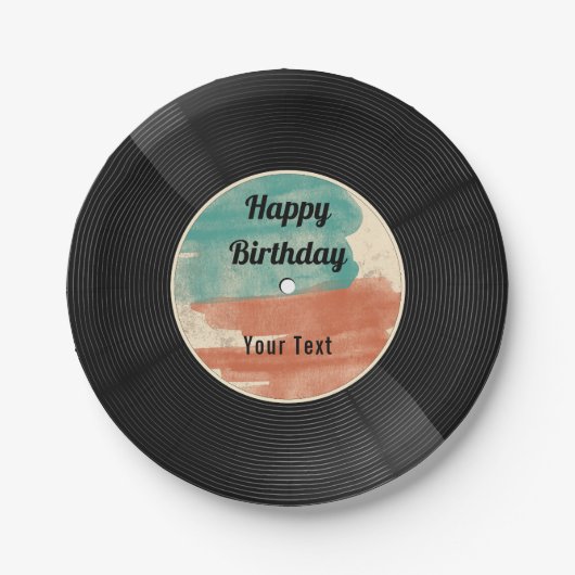 Assiettes En Carton Retro Vinyl Record Musique Anniversaire (Devant)