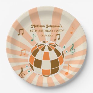 Assiettes En Carton Retro Wave Disco Ball Musical Orange Anniversaire