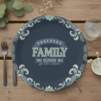 Assiettes En Carton Réunion de famille au lac de montagne Motif ID1317