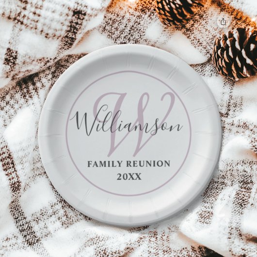 Assiettes En Carton Réunion de famille Monogramme moderne