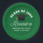 Assiettes En Carton Réunion du lycée Vert Parti personnalisé<br><div class="desc">Une plaque de papier sur mesure classe de réunion de fête en vert et blanc pour un lycée,  collège ou université. Customisez avec votre nom d'école et la classe de fin d'études sous l'élégante calligraphie pour un décor de célébration d'anciens élèves personnalisé.</div>