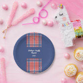 Assiettes En Carton Réunion en famille En vichy rouge, blanc et bleu (Fête)