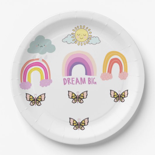 Assiettes En Carton Rêve arc-en-ciel coloré Big (Devant)