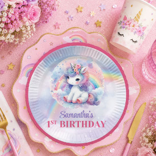 Assiettes En Carton Rêve Licorne Rose Violet Fille Anniversaire Papier