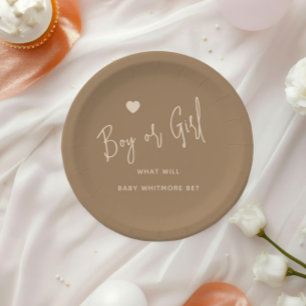 Assiettes En Carton Révélation Brown minimaliste de genre pour garçon