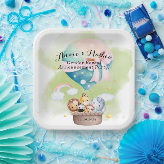 Assiettes En Carton Révélation de genre en Sage Bébé Animaux Safari (Fête)