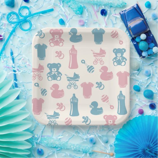 Assiettes En Carton Révélation de genre rose et bleu (Fête)