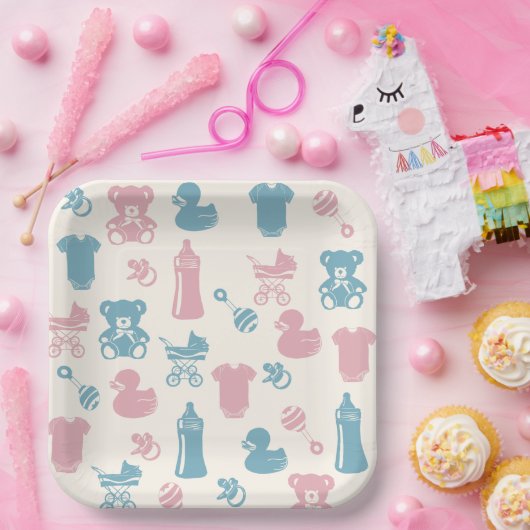 Assiettes En Carton Révélation de genre rose et bleu (Fête)