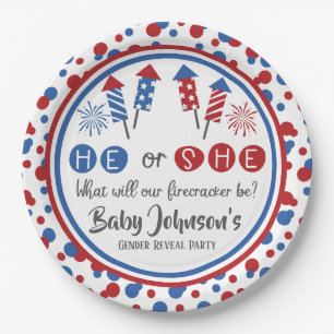Assiettes En Carton Révélation du genre du bébé - 4 juillet de pétards