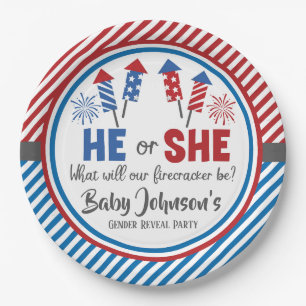 Assiettes En Carton Révélation du genre du bébé - 4 juillet de pétards