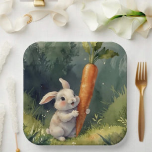 Assiettes En Carton Rêves de lapin de prairie : Plaque de papier blanc